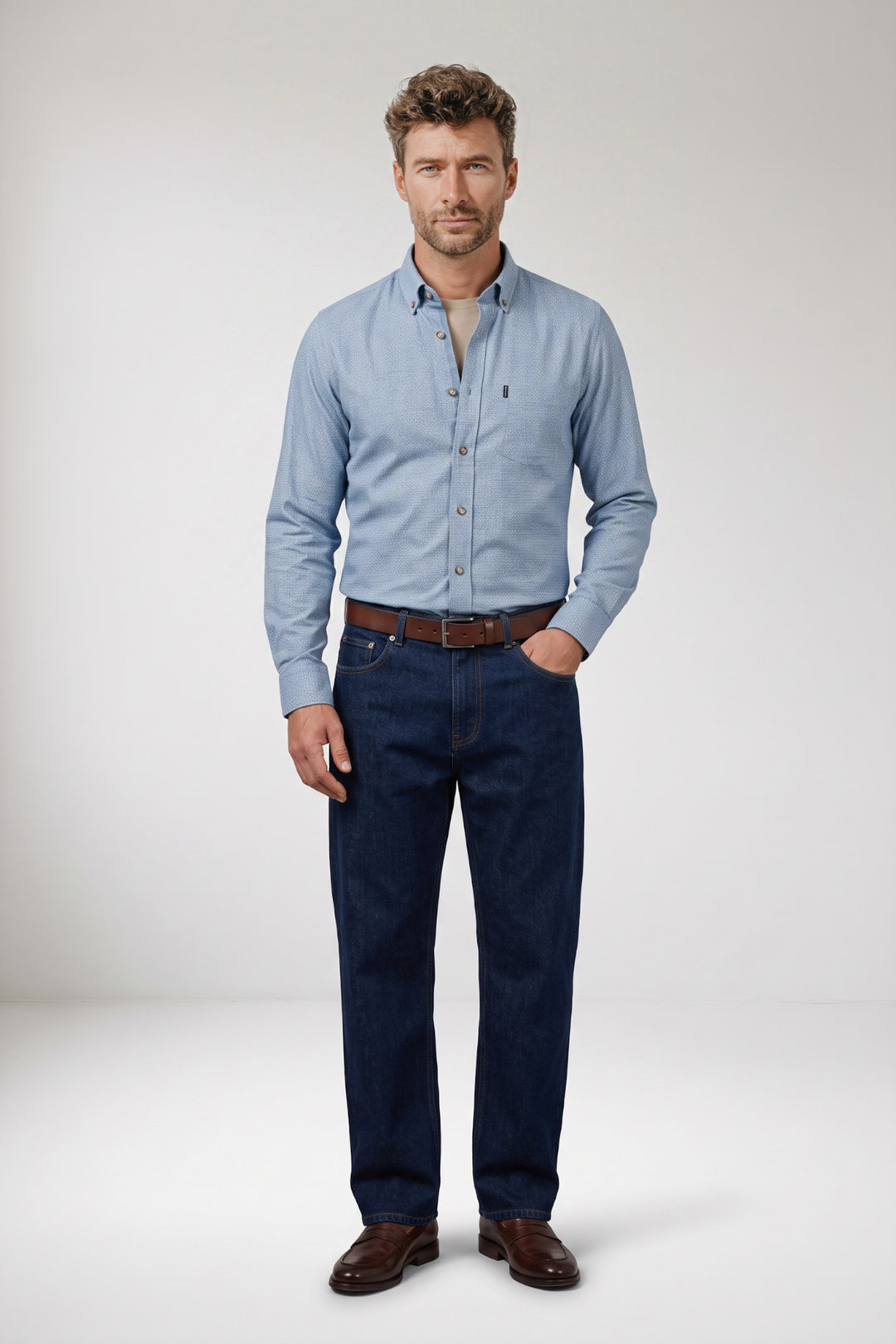 Dino Two-tone Weave Overhemd - Lichtblauw