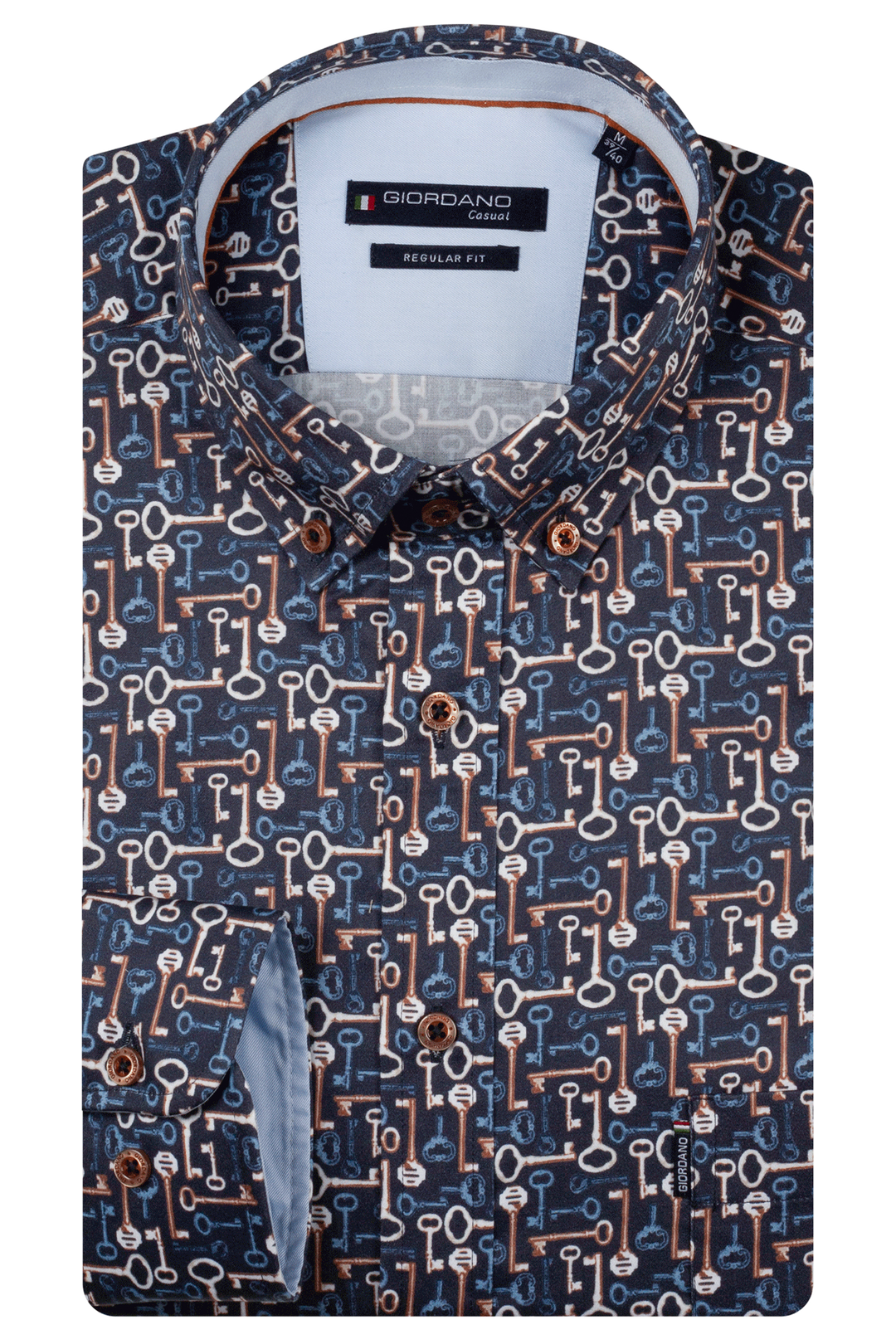 Dino Button Down Sleutelprint Overhemd - Blauw
