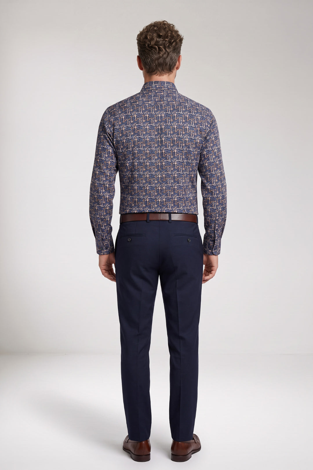 Dino Button Down Sleutelprint Overhemd - Blauw