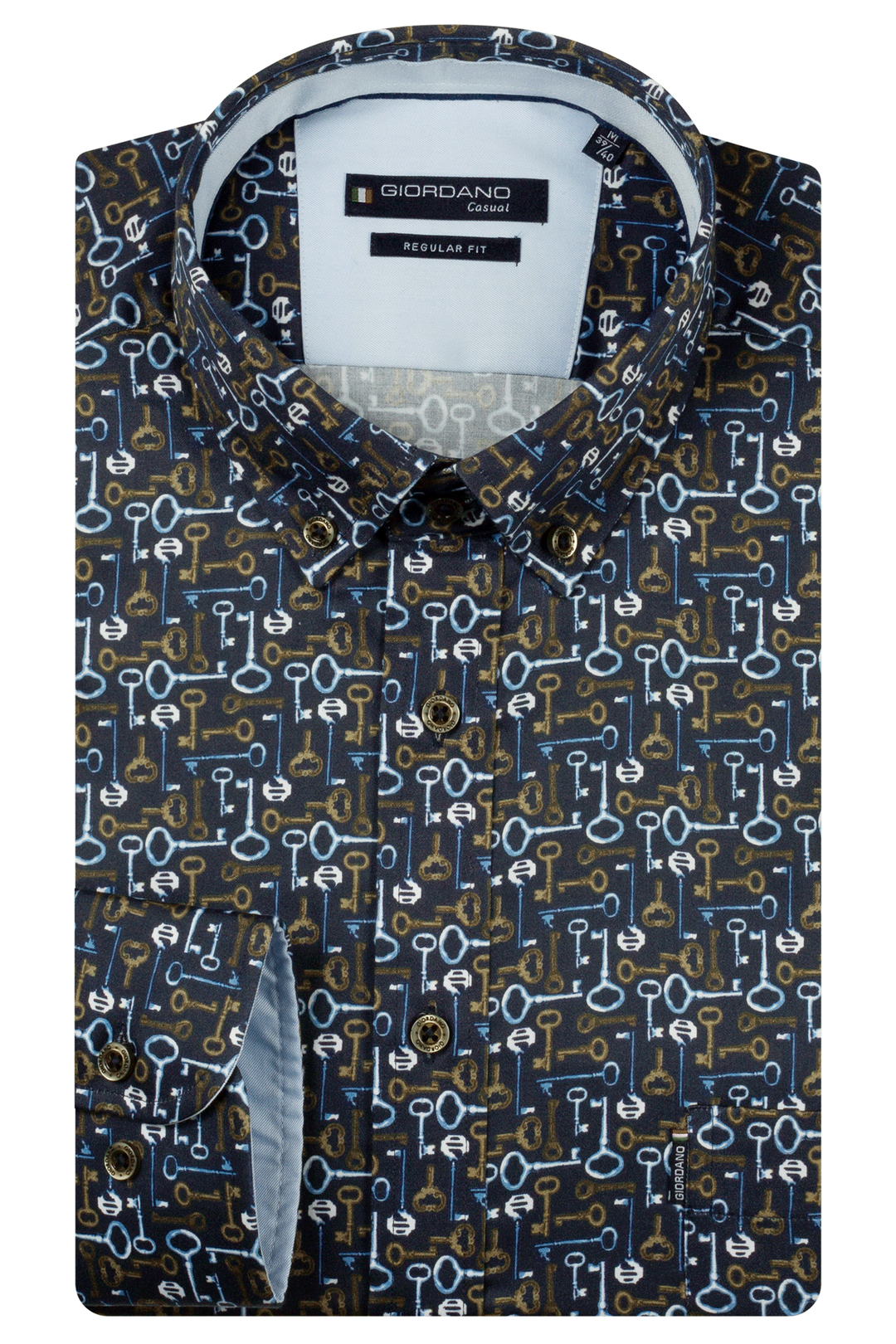 Dino Button Down Sleutelprint Overhemd - Groen