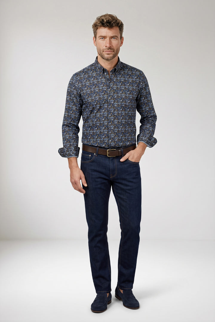 Dino Button Down Sleutelprint Overhemd - Groen