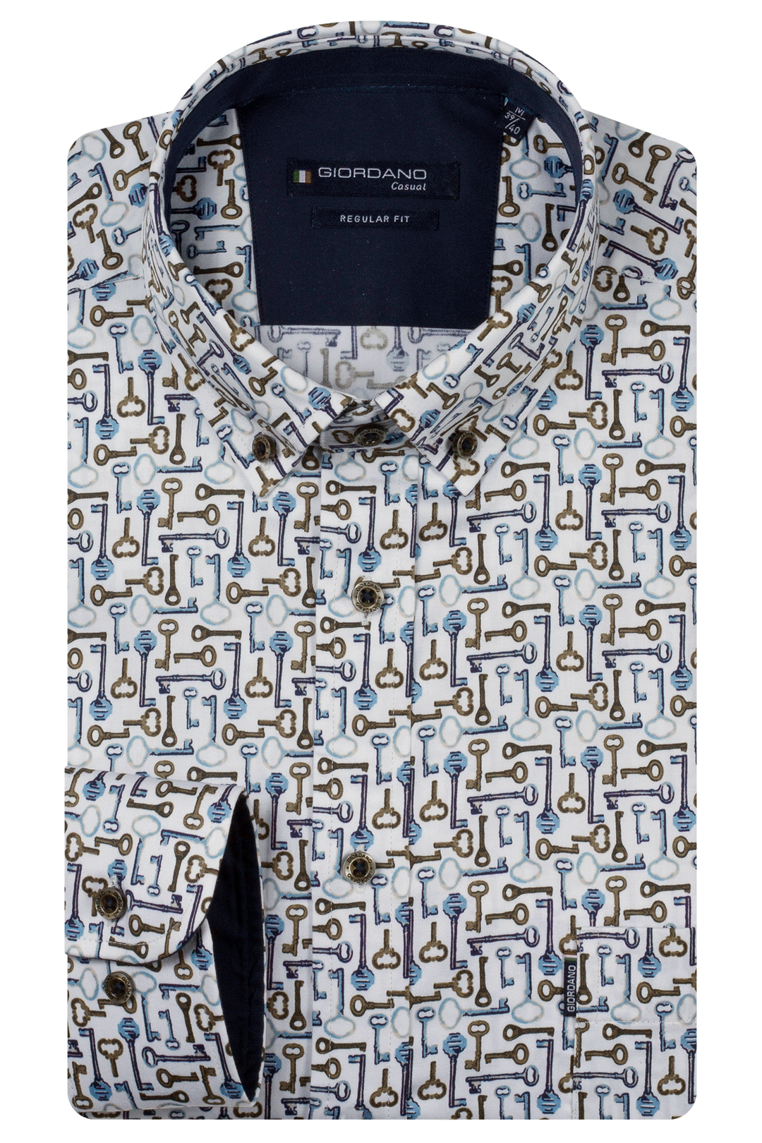 Dino Button Down Sleutelprint Overhemd - Groen