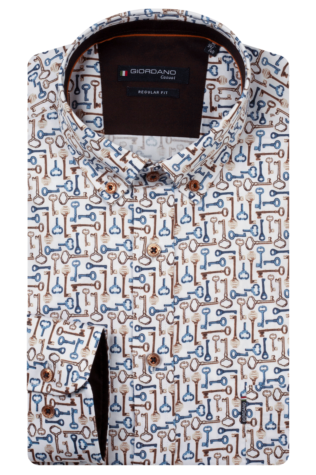 Dino Button Down Sleutelprint Overhemd - Bruin
