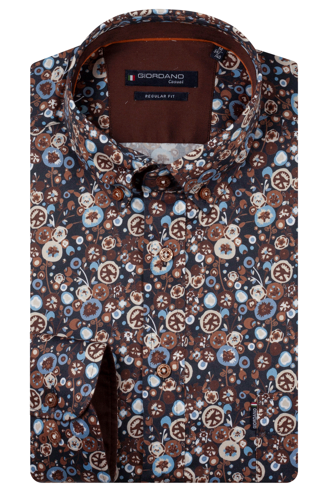 Dino Satin Stretch Bloemenprint Overhemd - Blauw