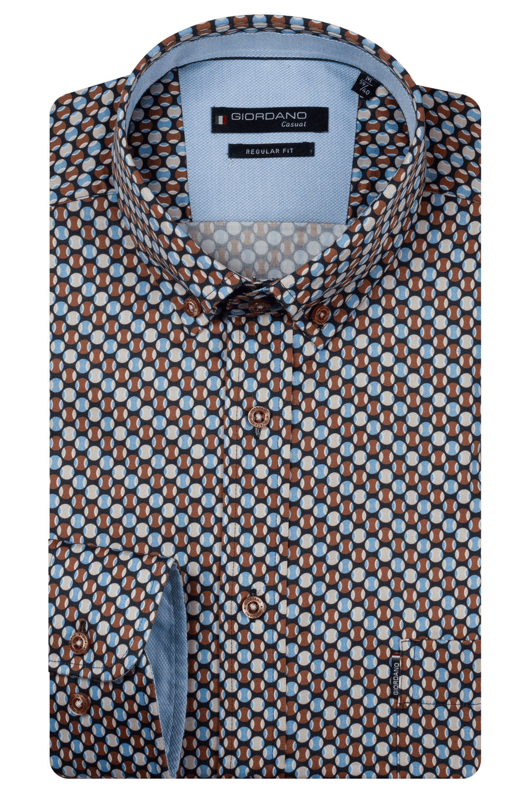 Dino Satin Stretch Geometrische Print Overhemd - Bruin