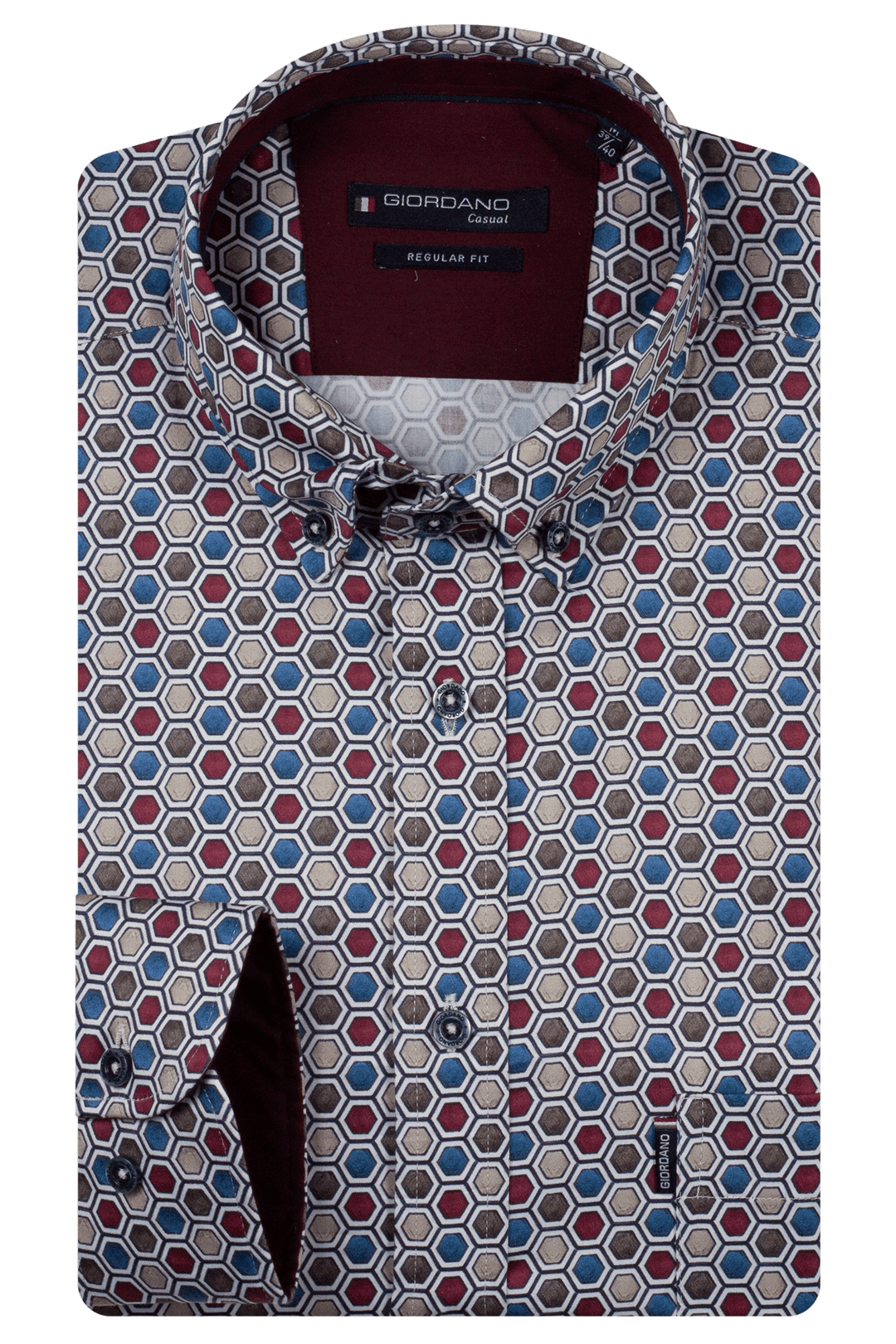 Dino Satin Stretch Geometrische Print Overhemd - Paars