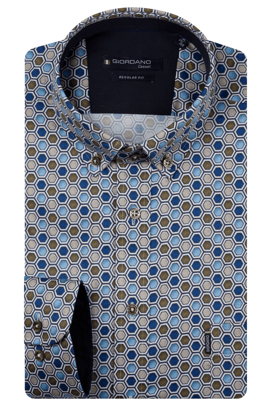 Dino Satin Stretch Geometrische Print Overhemd - Groen