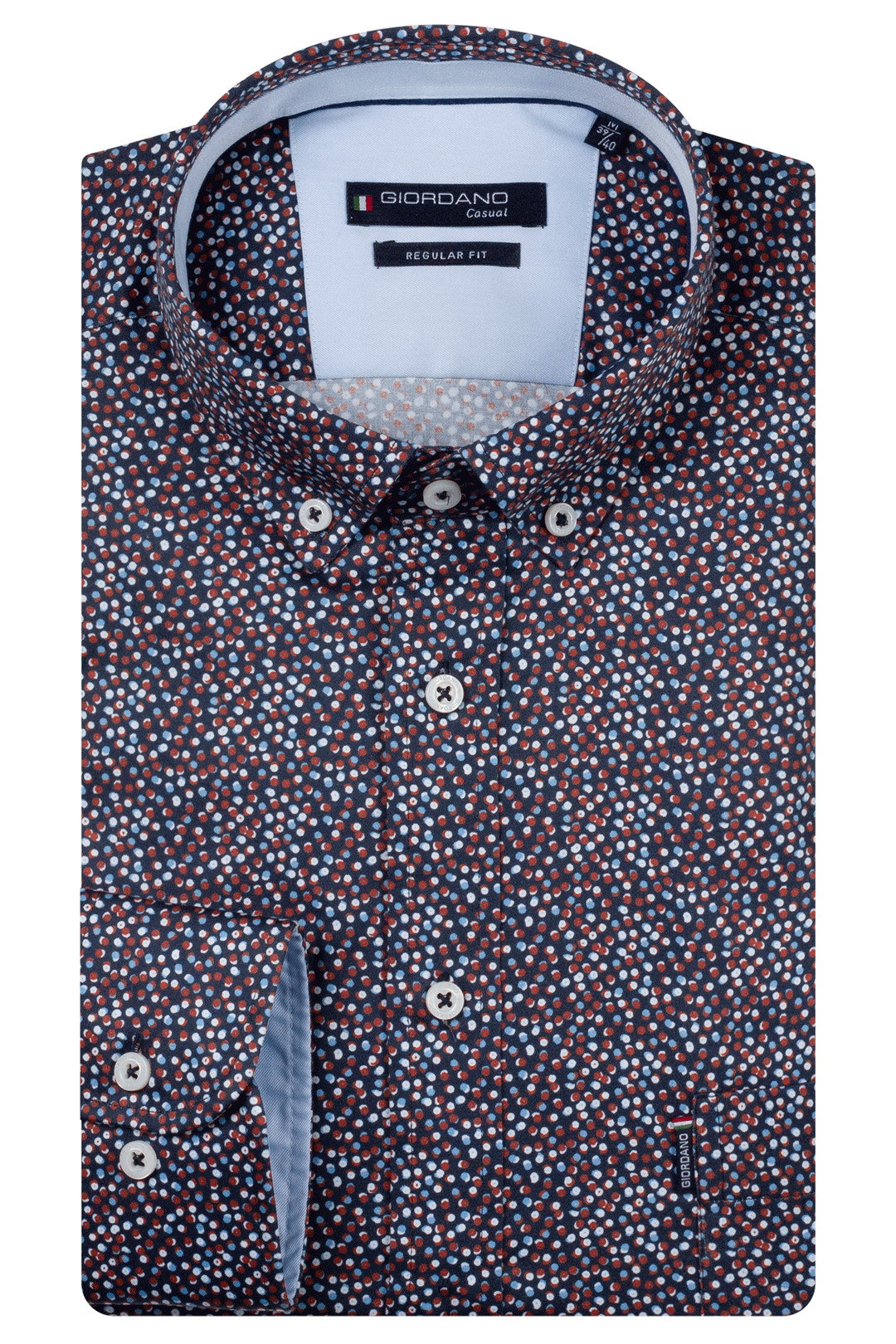 Dino Satin Stretch Grafische Print Overhemd - Blauw