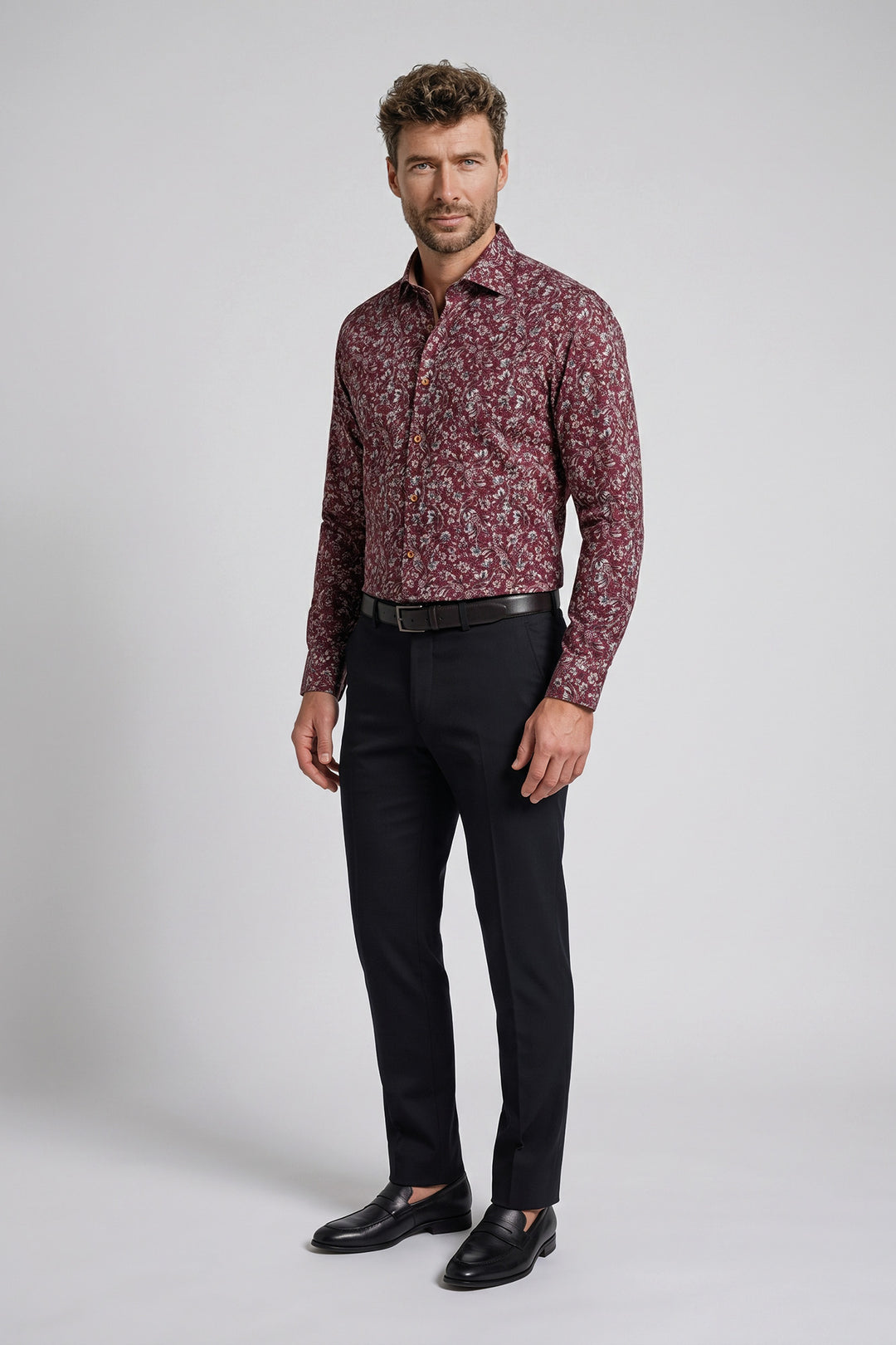 Ascona Soft Satin Bloemenprint Overhemd - Rood