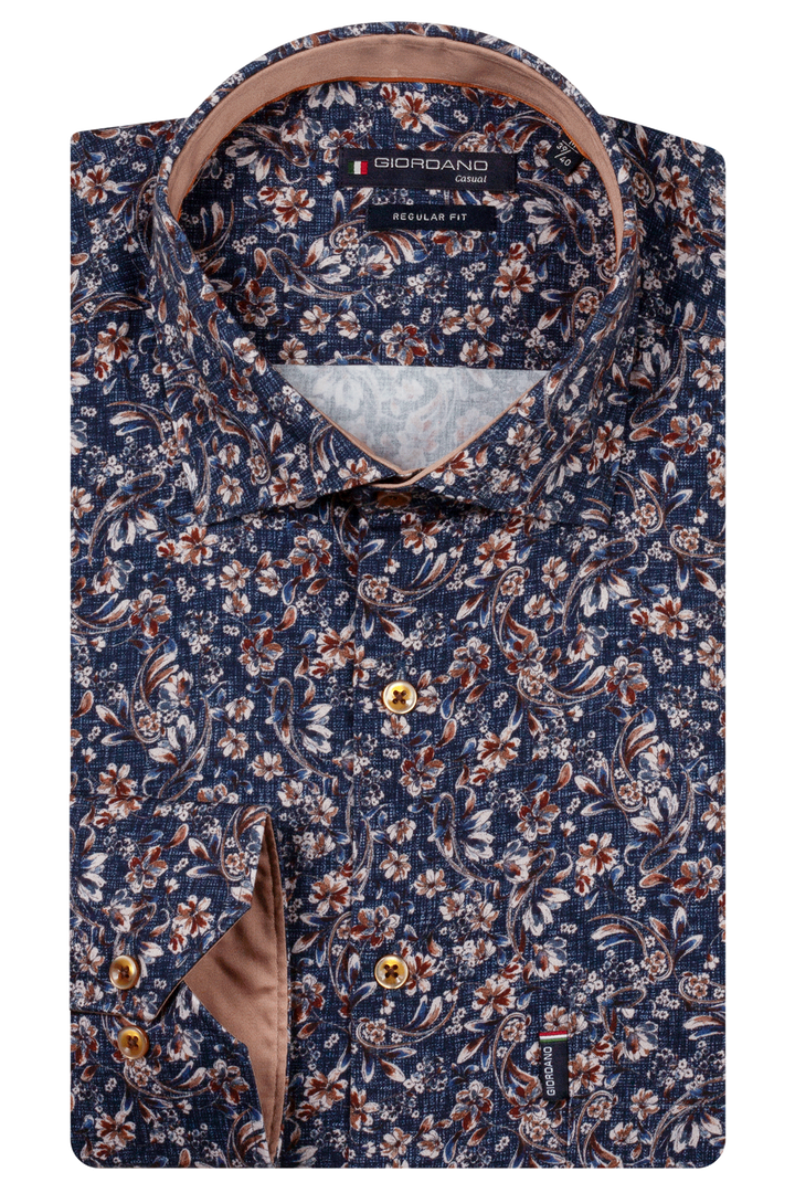 Ascona Satin-Stretch Print Overhemd - Blauw