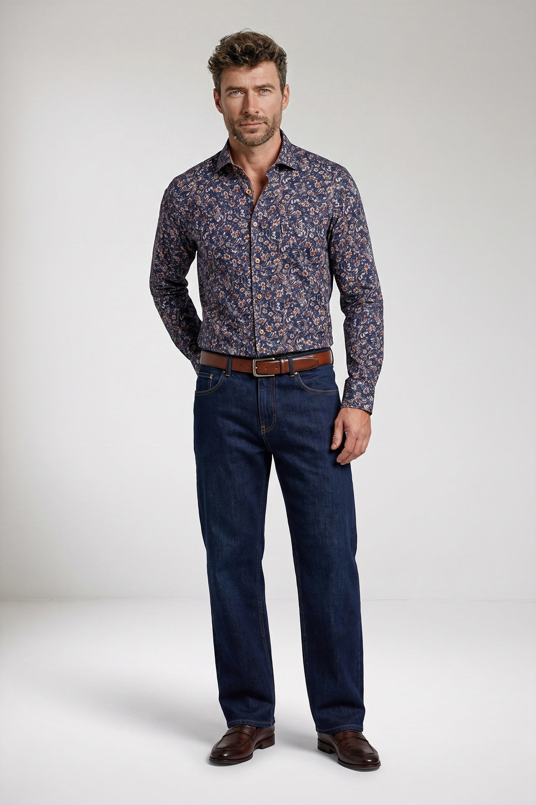 Dino Button Down Corduroy Overhemd - Donkerblauw