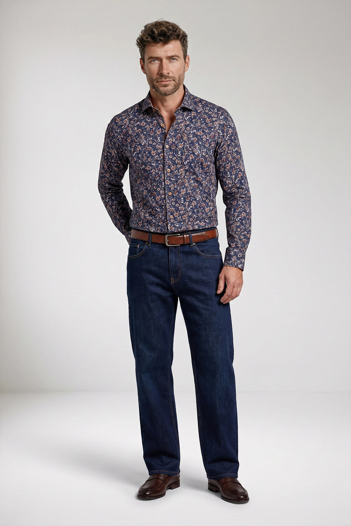 Dino Button Down Corduroy Overhemd - Donkerblauw
