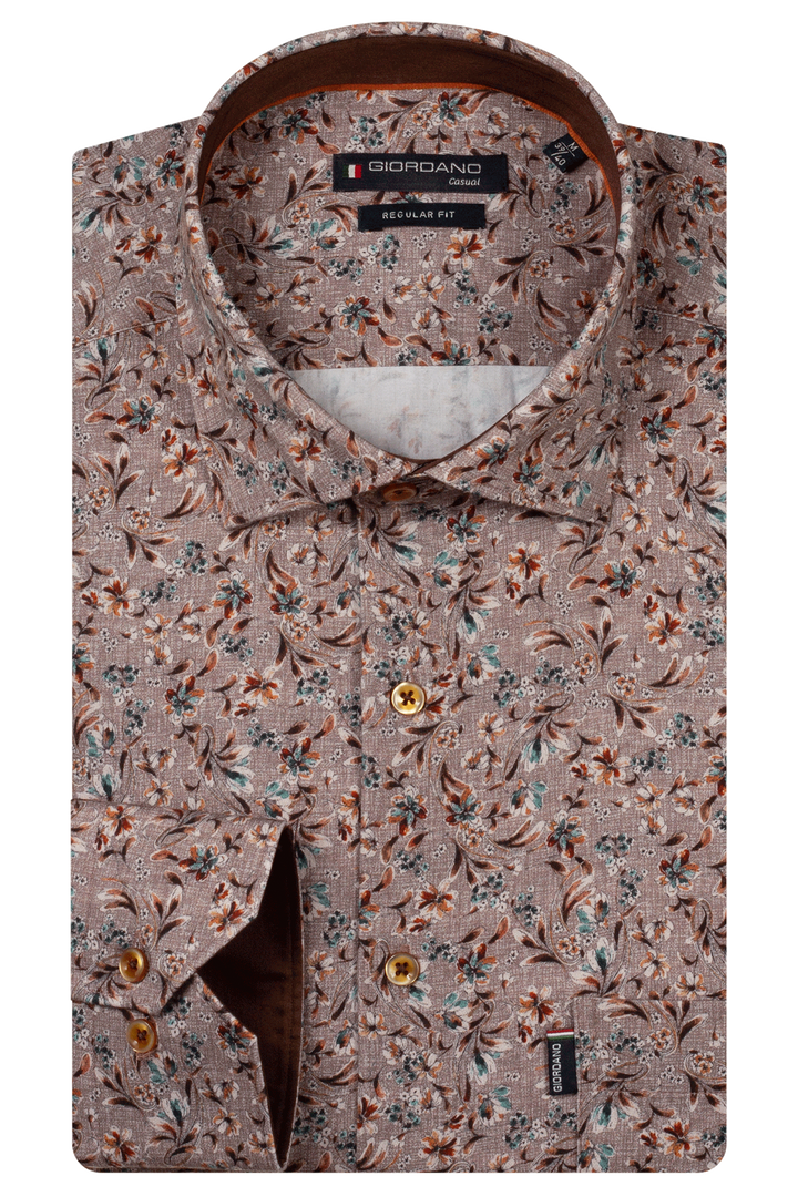 Ascona Soft Satin Bloemenprint Overhemd - Beige