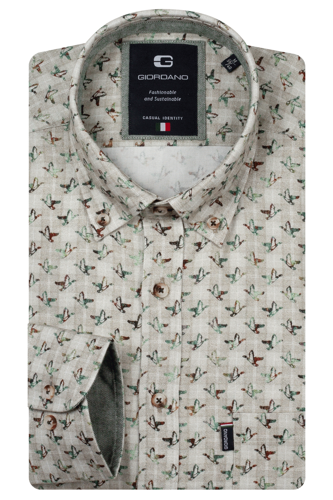 Giordano Dino Button Down Print Overhemd - Groen