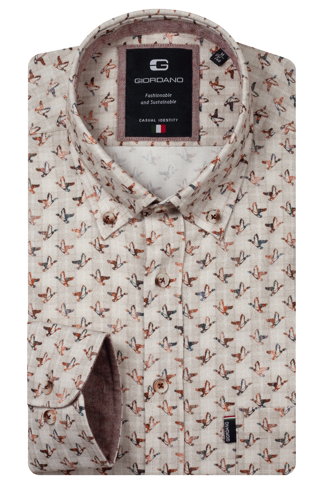 Giordano Dino Button Down Print Overhemd - Beige