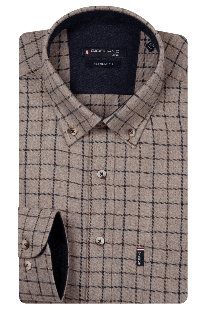 Dino Button Down Geruit Overhemd - Bruin