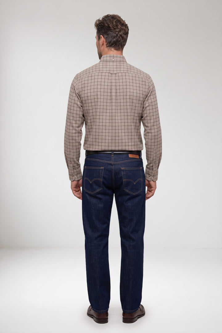 Dino Button Down Geruit Overhemd - Bruin
