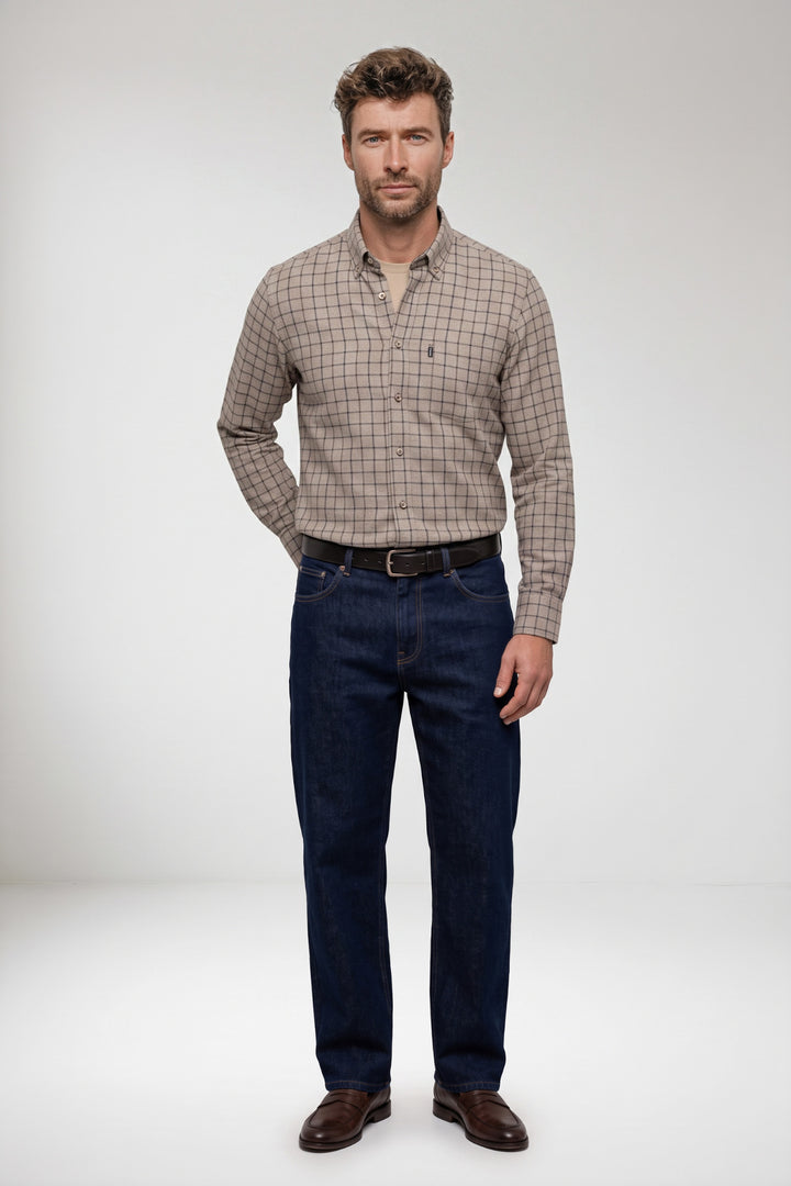 Dino Button Down Geruit Overhemd - Bruin