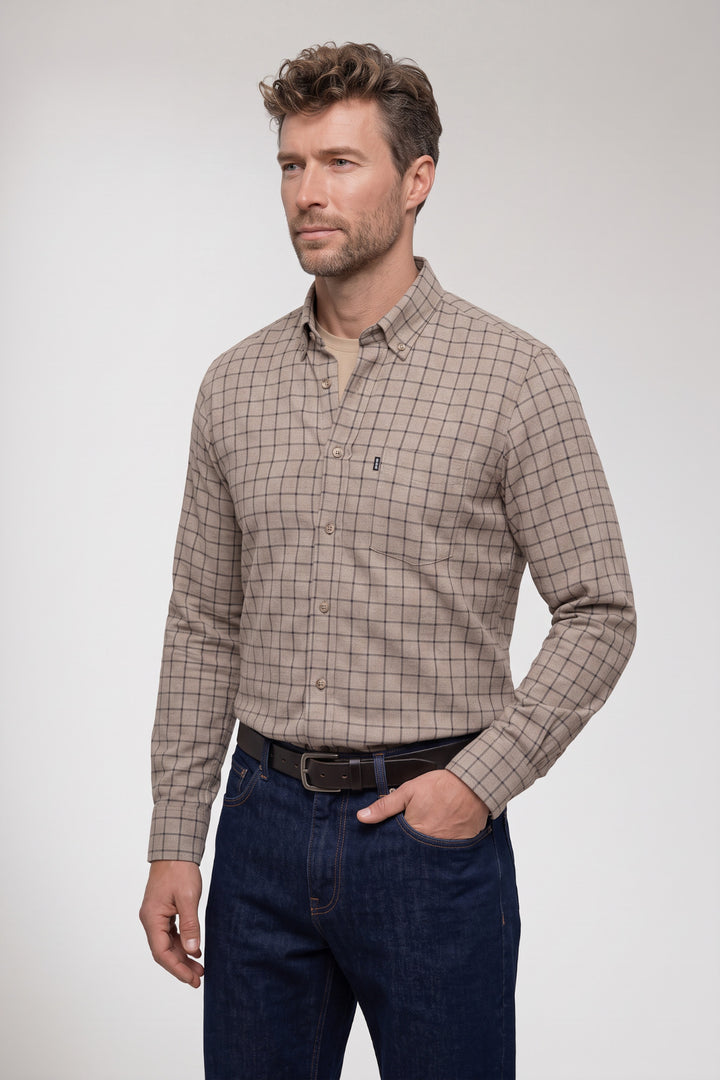 Dino Button Down Geruit Overhemd - Bruin