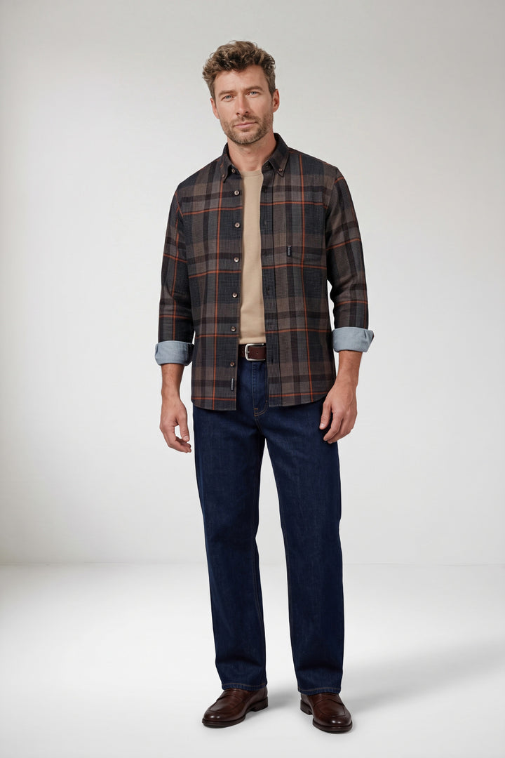 Dino Button Down Geruit Overhemd - Blauw