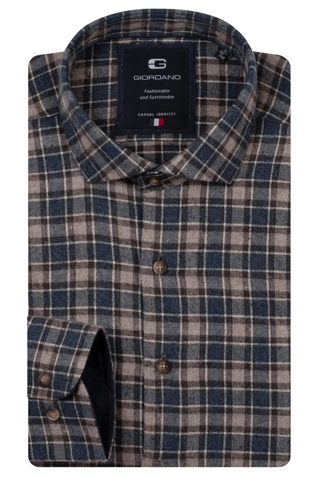Row Brushed Herringbone Overhemd - Blauw