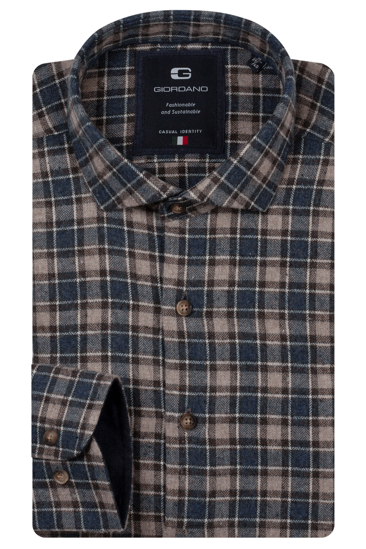 Row Brushed Herringbone Overhemd - Blauw