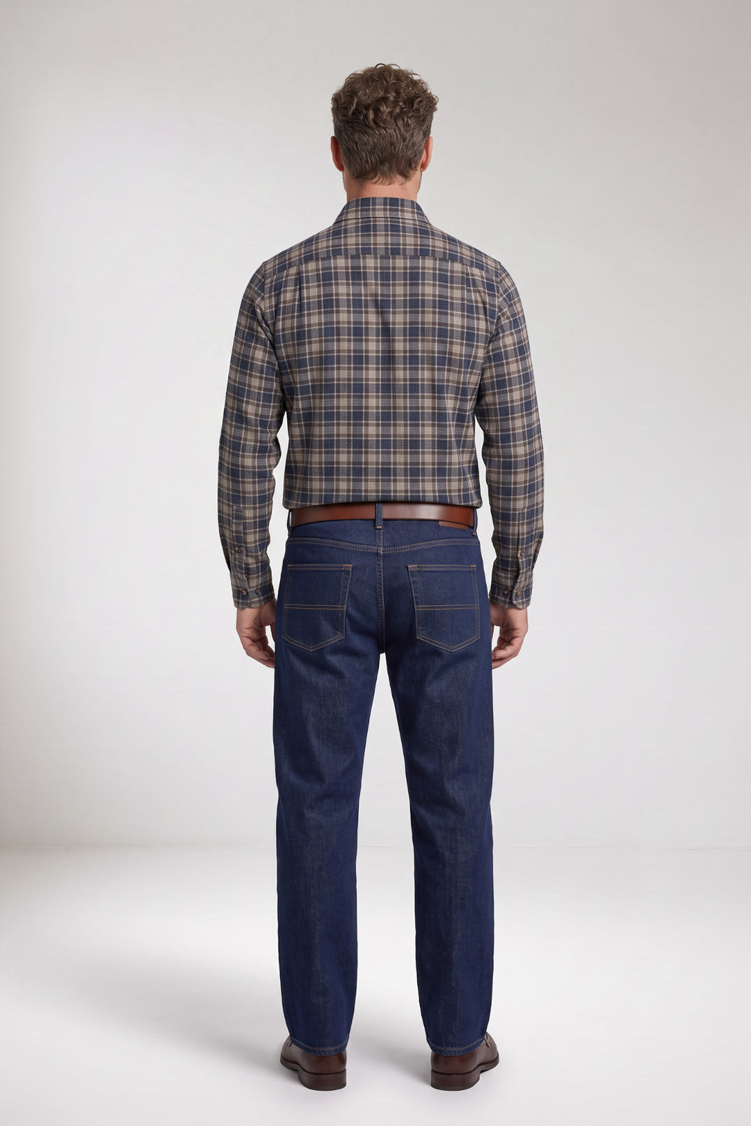 Row Brushed Herringbone Overhemd - Blauw