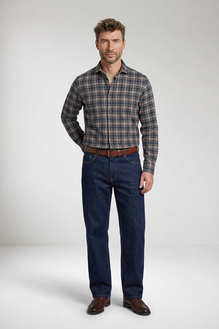Row Brushed Herringbone Overhemd - Blauw