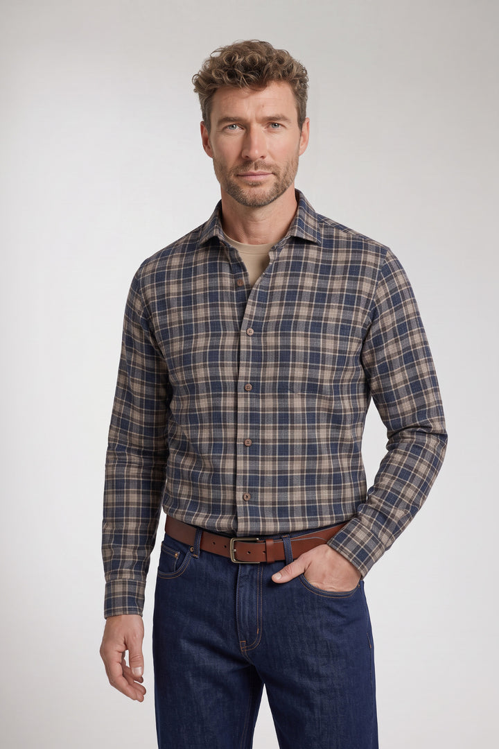 Row Brushed Herringbone Overhemd - Blauw