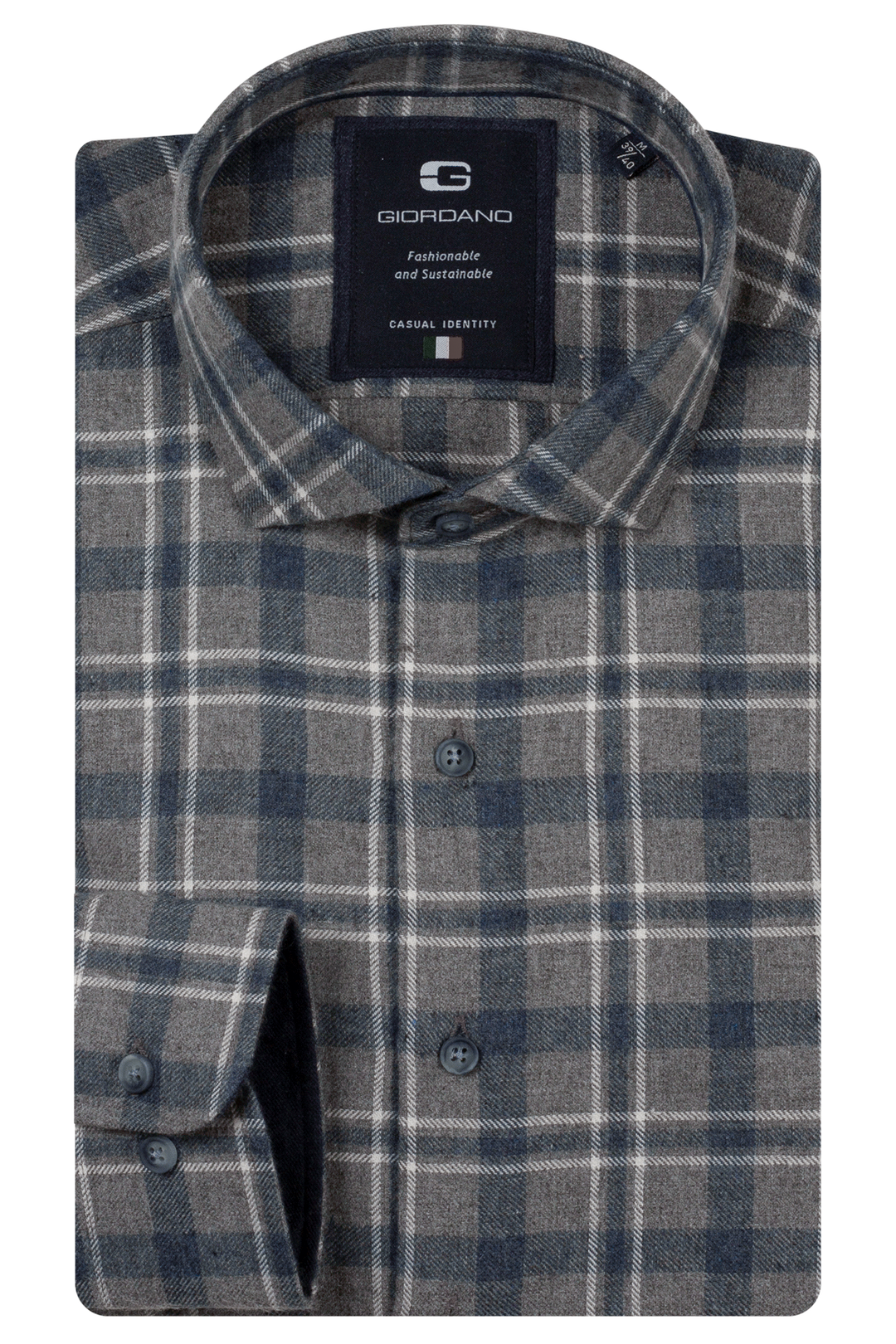 Row Brushed Herringbone Overhemd - Grijs