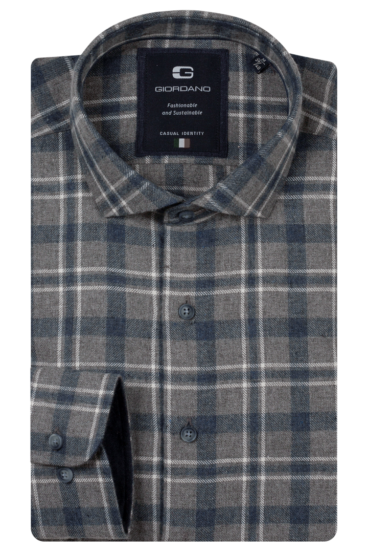 Row Brushed Herringbone Overhemd - Grijs