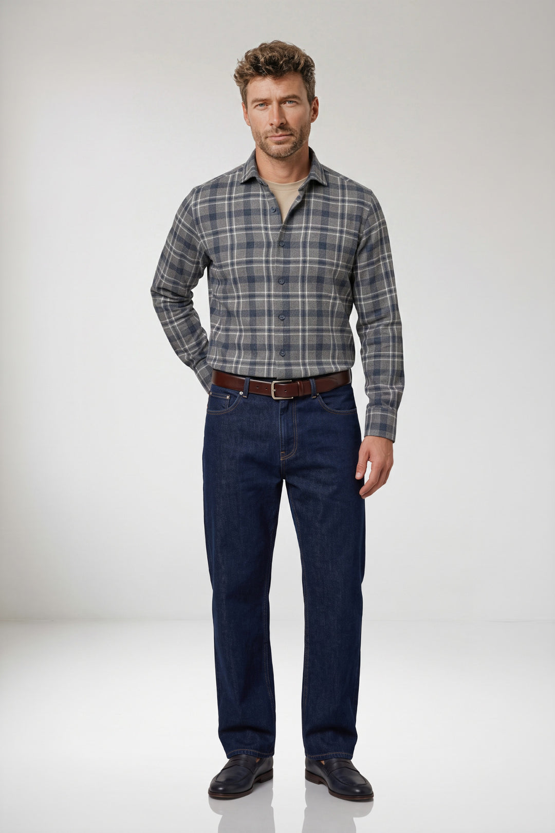Row Brushed Herringbone Overhemd - Grijs