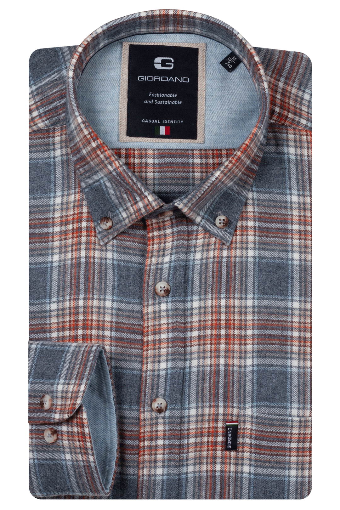 Giordano Dino Button Down Flanel Overhemd - Blauw