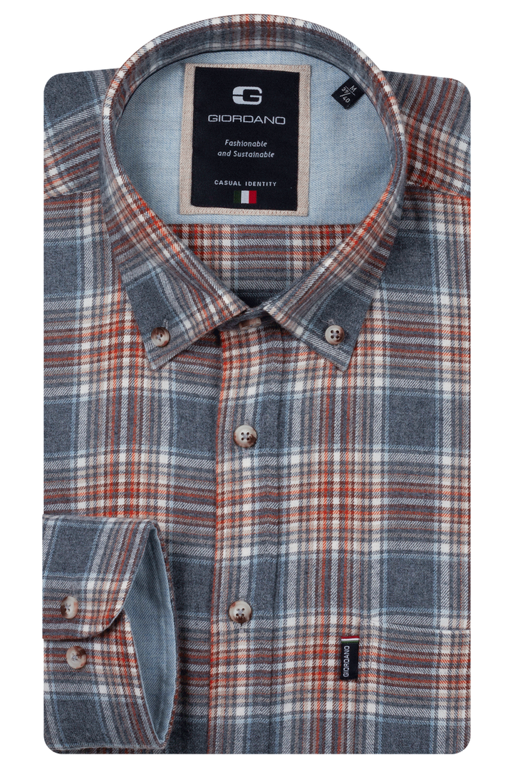 Dino Button Down Flanel Overhemd - Blauw