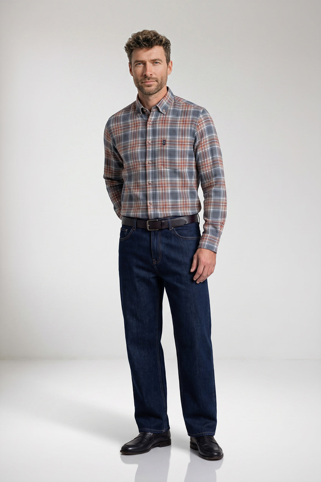 Dino Button Down Flanel Overhemd - Blauw