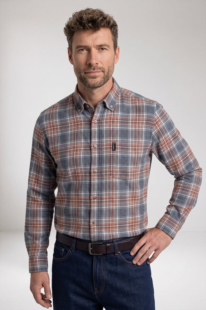 Dino Button Down Flanel Overhemd - Blauw