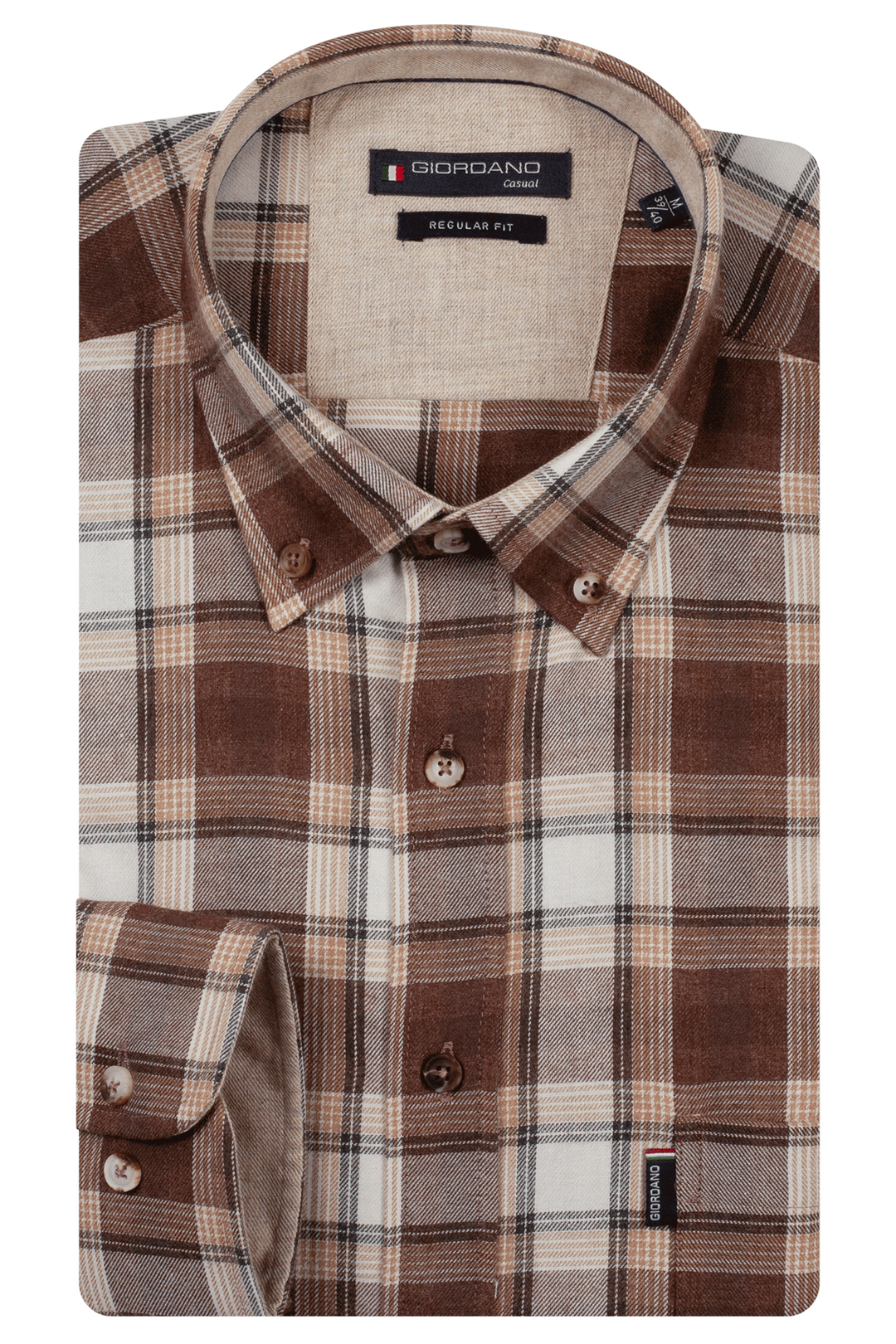 Giordano Dino Button Down Geruit Overhemd - Bruin