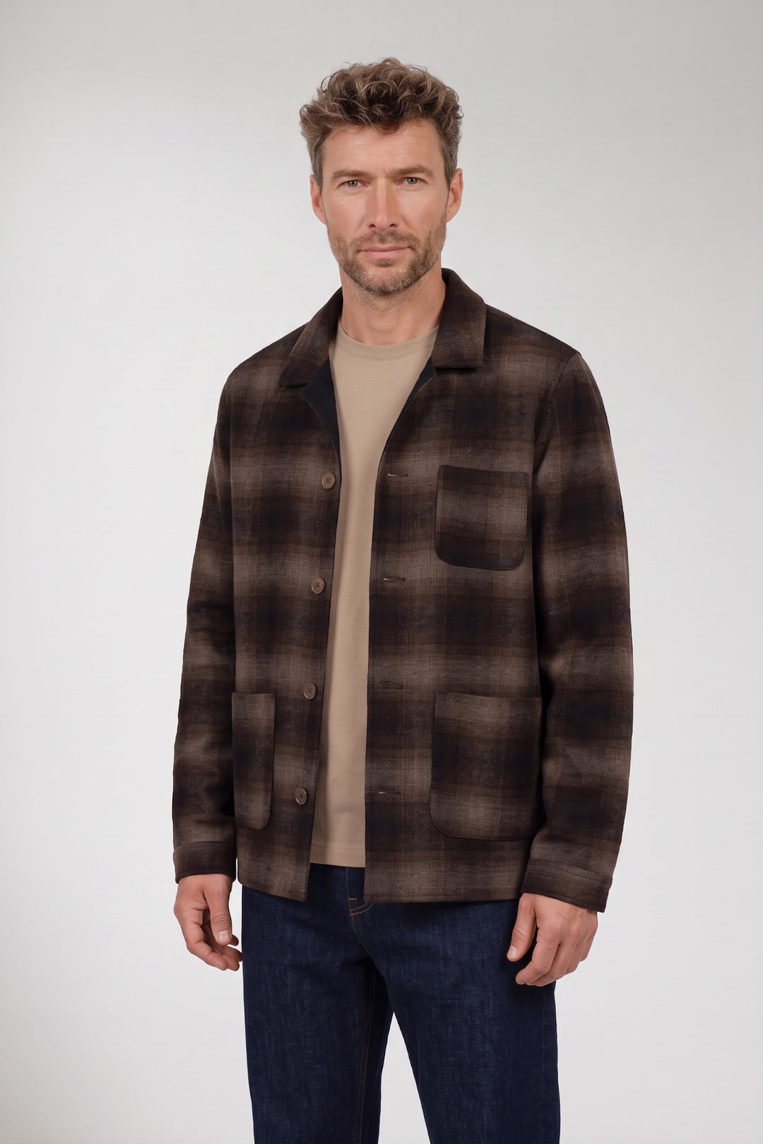 Mano Soft Wol Geruit Overshirt - Blauw
