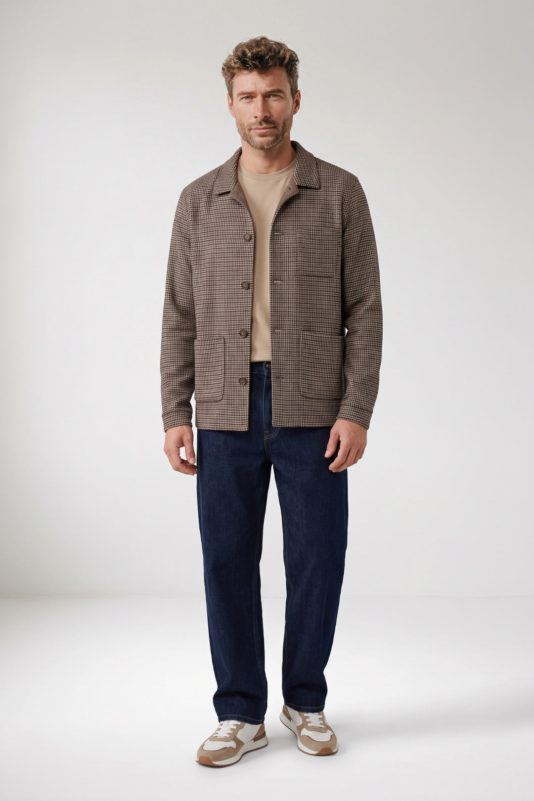 Mano Soft Wol Geruit Overshirt - Camel
