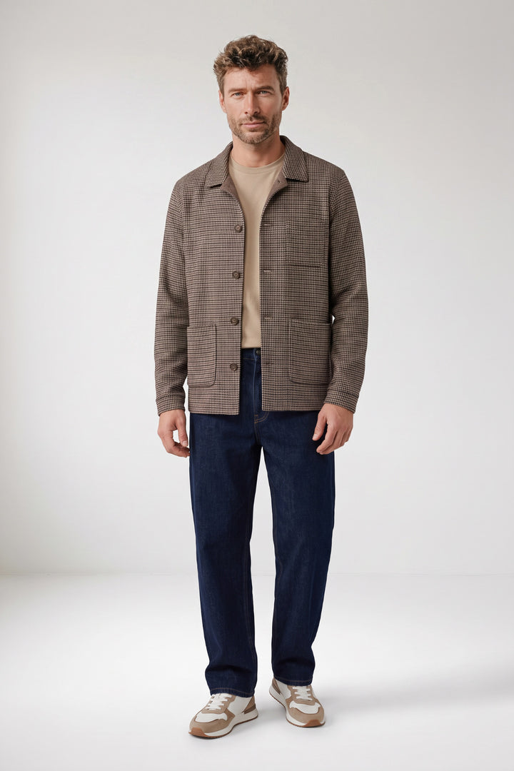 Mano Soft Wol Geruit Overshirt - Camel