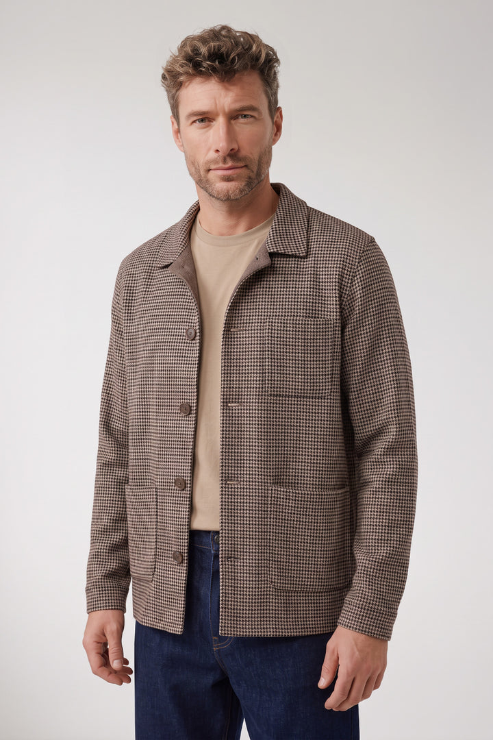 Mano Soft Wol Geruit Overshirt - Camel
