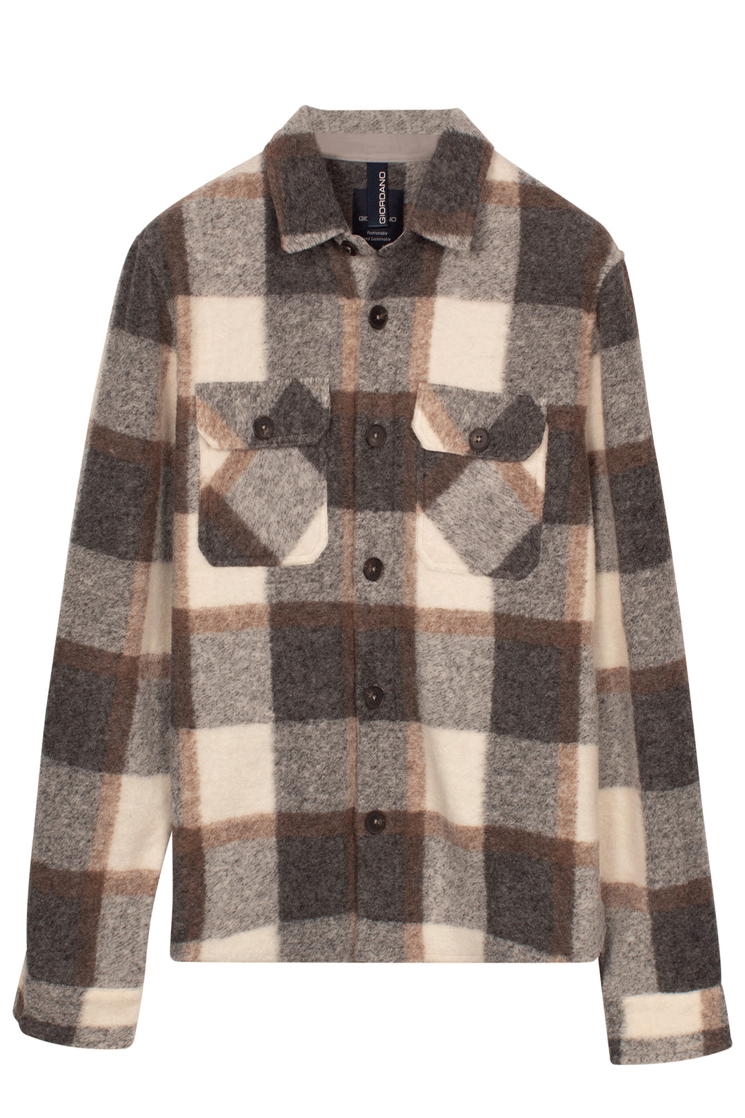 Taranto Brushed Geruit Overshirt - Grijs