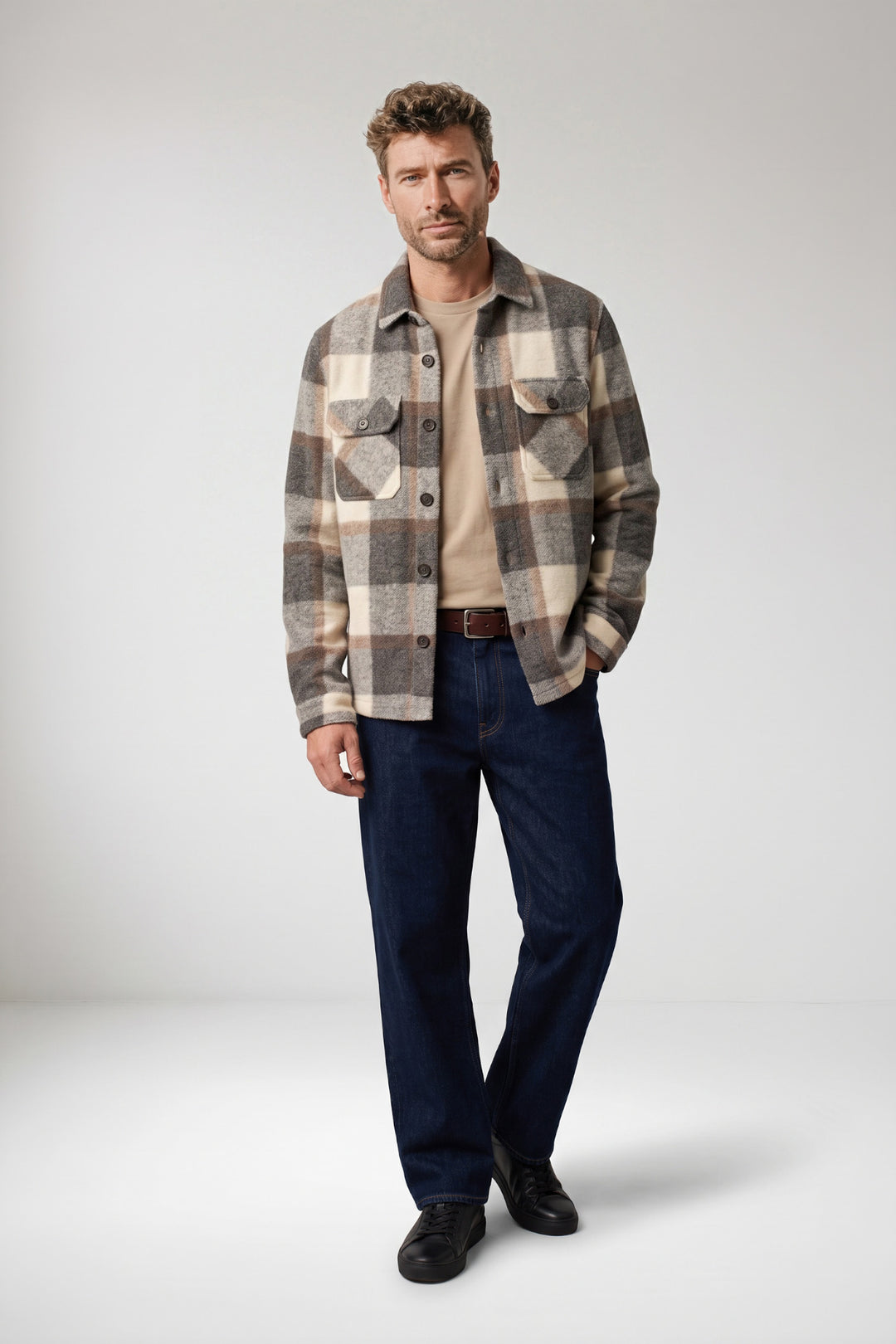 Taranto Brushed Geruit Overshirt - Grijs