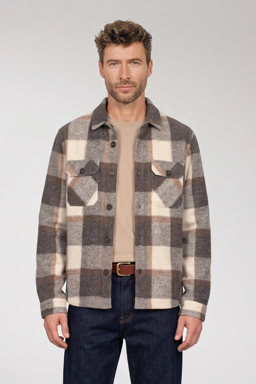 Taranto Brushed Geruit Overshirt - Grijs