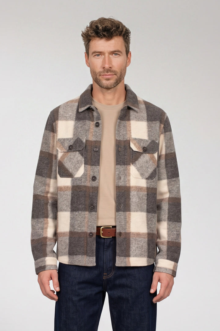 Taranto Brushed Geruit Overshirt - Grijs