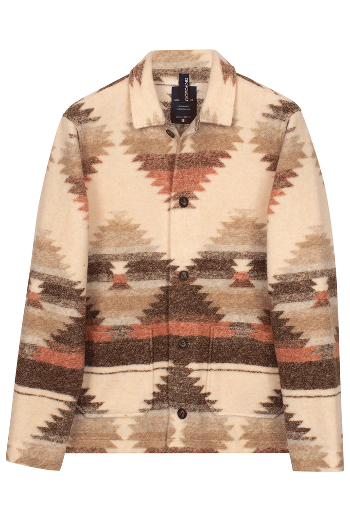 Vernazza Aztec print Fleece Overshirt - Off-white