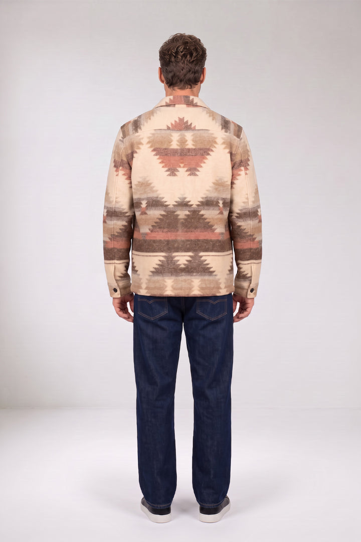 Vernazza Aztec print Fleece Overshirt - Off-white