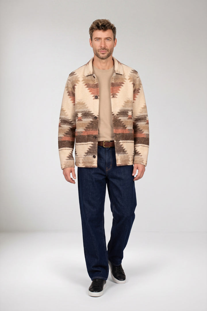Vernazza Aztec print Fleece Overshirt - Off-white