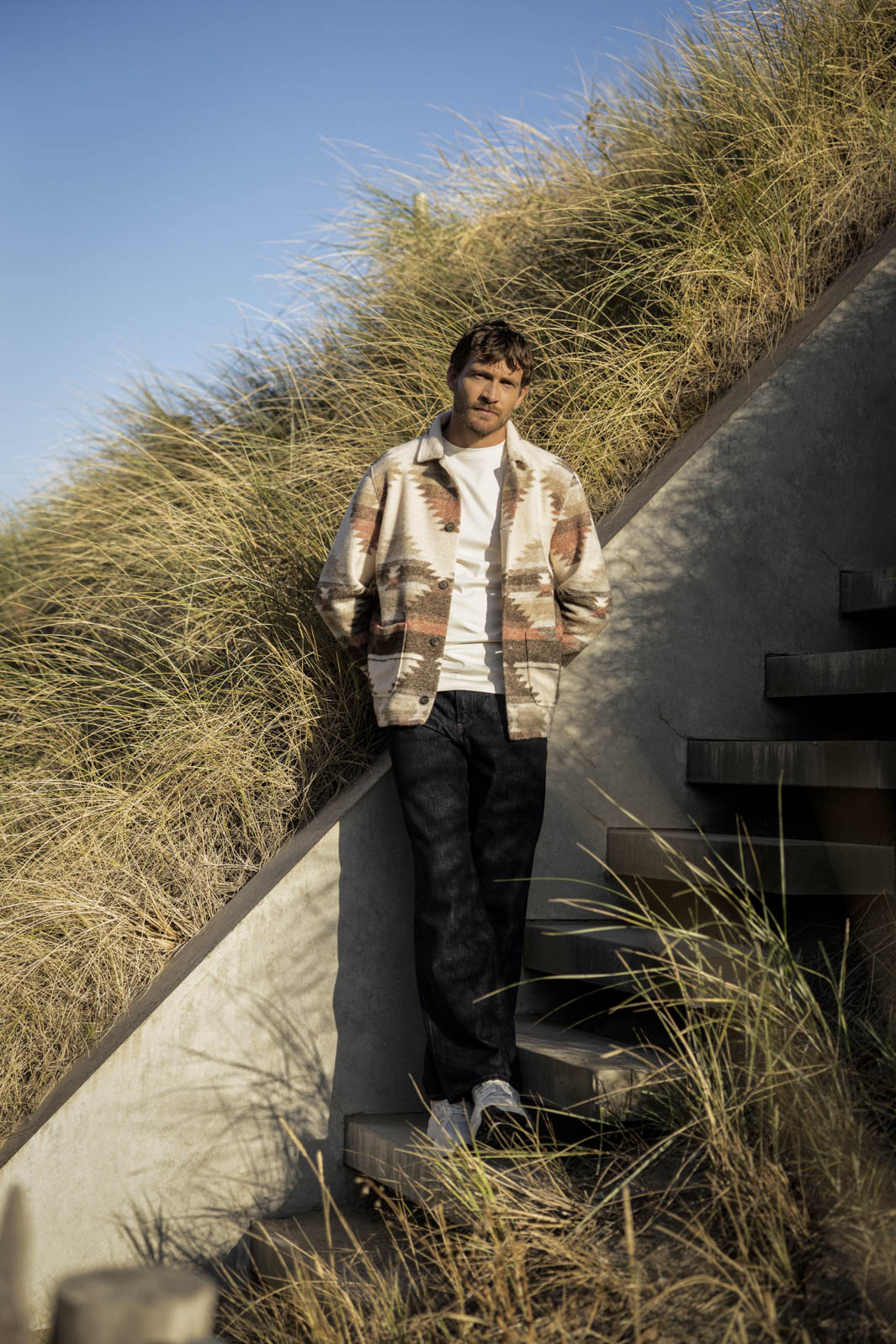 Vernazza Aztec print Fleece Overshirt - Off-white