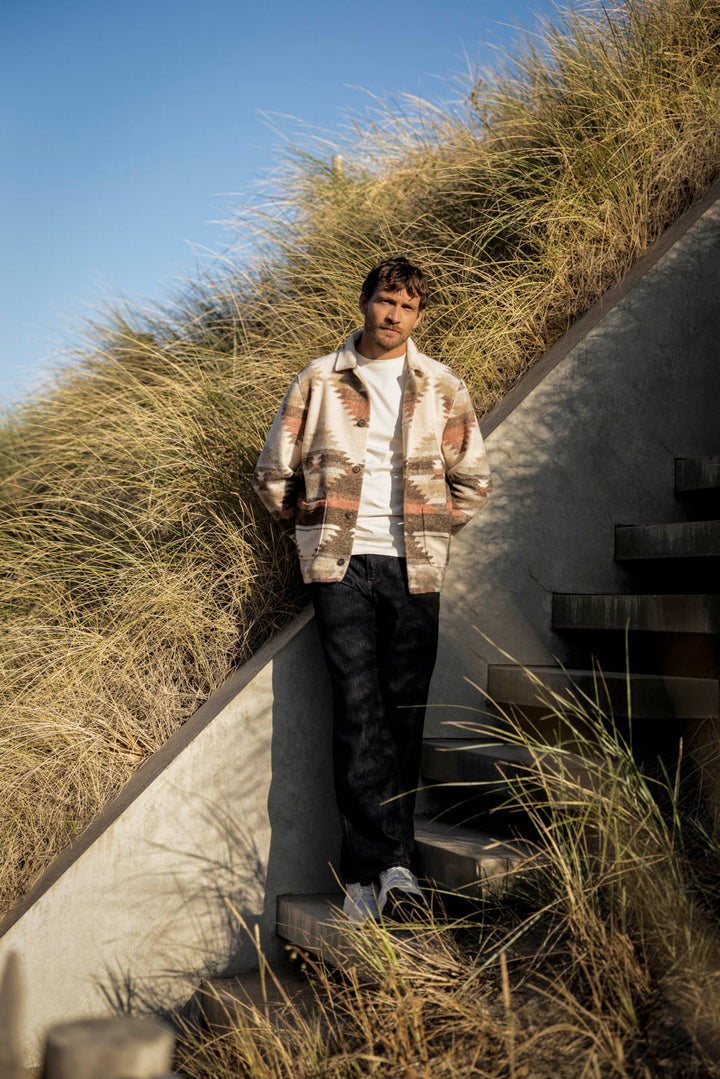 Vernazza Aztec print Fleece Overshirt - Off-white